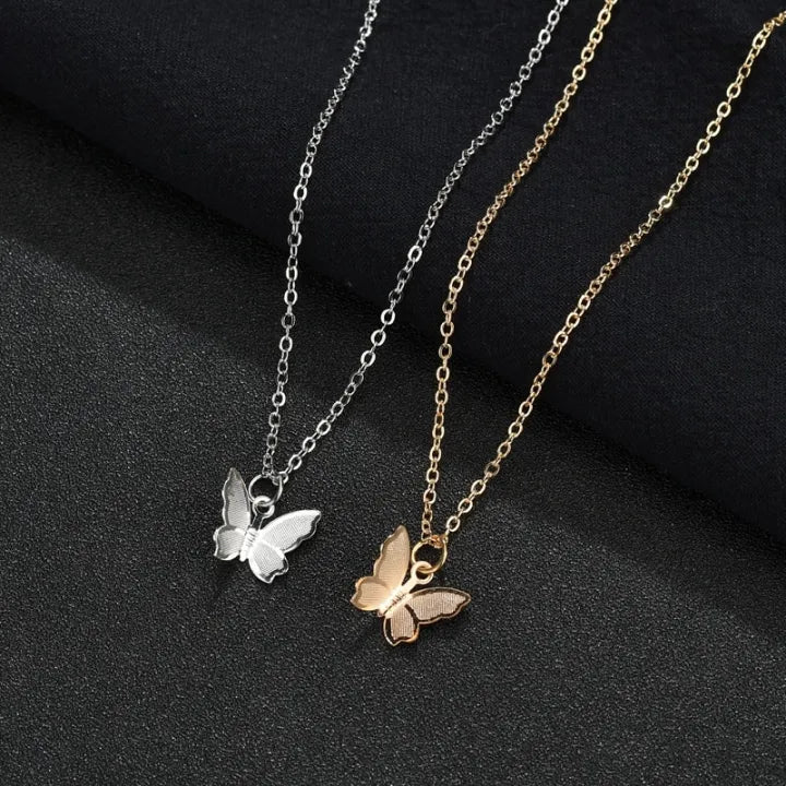 #NFA00088 - Pack Of 2 Golden-Silver Never Fade Butterfly Necklace Pendant Cute Necklaces Long Chain Jewellery For Girls | Korean Jewellery  Butterfly Necklace | New Design | Trending Design | Never Fade | Beautiful Necklace For Girls-Women
