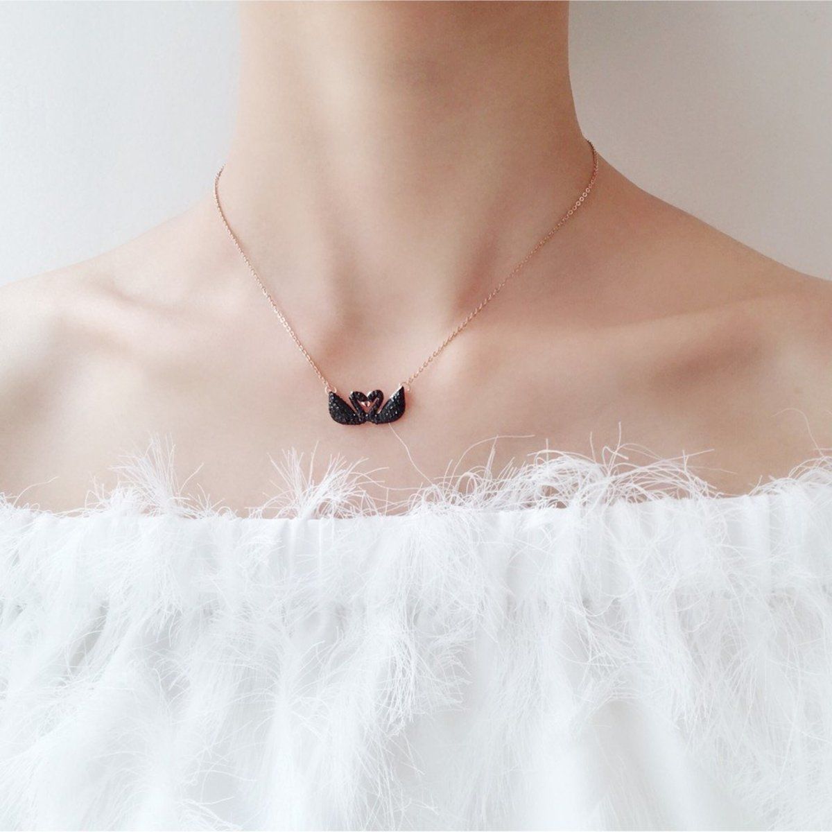 Gold Chain With Beautiful Black Double Swan Duck Necklace Korean Jewellery For Women - Gold Chain Neck Statement Collar Chains Shining Female Jewellery For Girls - Korean Jewellery