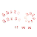 24Pcs White & Pink Shade Beautiful Flower Design Trendy Fake Nails (With Glue) Set For Girls - Wearable Nails Stylish Pattern Artificial Long Nails For Women