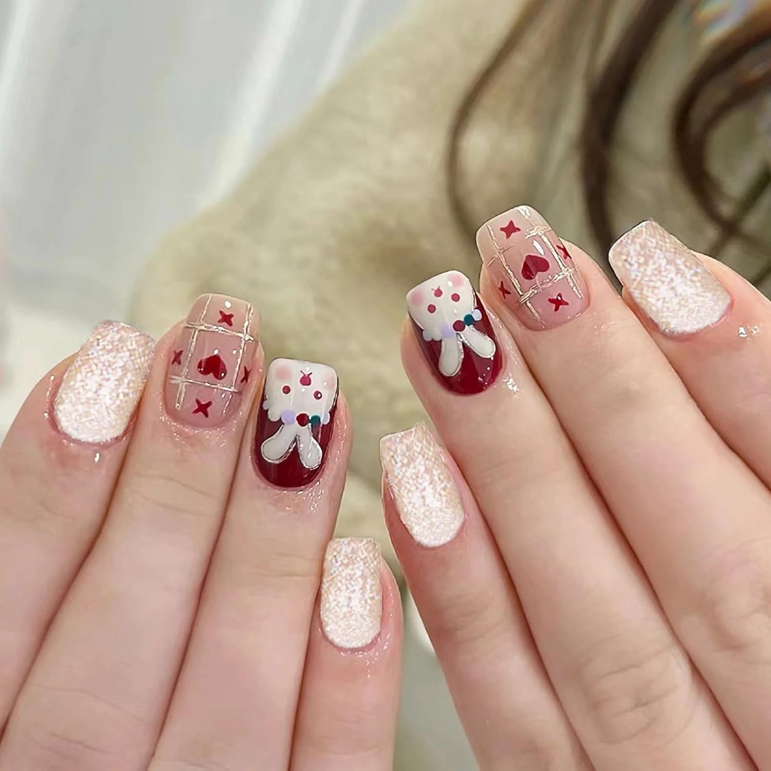 24Pcs Multicolor Beautiful Trendy Fake Nails (With Glue) Set For Girls - Wearable Nails Stylish Pattern Artificial Nails For Women