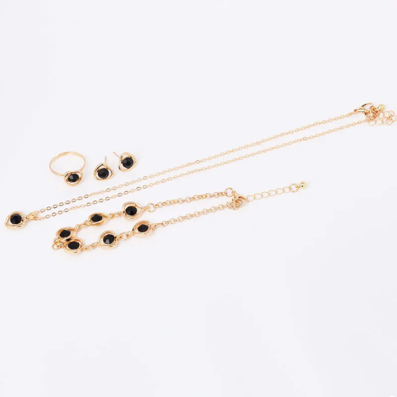 4PCS Exquisite and Elegant Zircon Love Jewelry Women's Fashion Style Versatile Necklace Bracelet Earrings Ring Jewellery Set For Girls