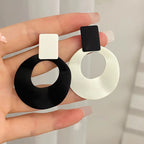 Korean Jewellery Black White Contrasting Round Circle Drop Earrings For Girls | S925 Needle