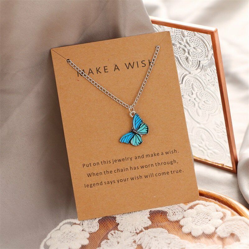 Korean Jewellery Silver Chain With Beautiful Enamel Butterfly Necklace Jewellery For Girls Stylish - Silver Chain Neck Statement Collar Chains Shining Female Jewelry