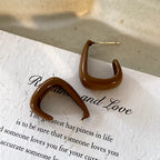 Korean Jewellery Brown Beige 925 Silver Needle Geometric Acrylic Earrings Gentle Hong Kong Style Earring For Girls