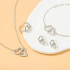 4Pcs Silver Zircon Heart Necklace Earrings Bracelet Ring Jewelry Set For Girls Fashion Party Jewelry Daily Wear Zirconia Heart Jewelry Set