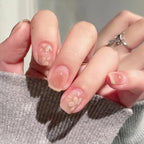 24Pcs Pink Beautiful Flower Design Trendy Fake Nails (With Glue) Set For Girls - Wearable Nails Stylish Pattern Artificial Nails For Women