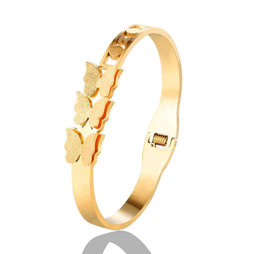 Luxury 18kK Gold Plated Branded Stainless Steel Jewellery Butterfly Zirconia Bangles Kara Bracelet For Girls | Never Fade Luxury Stainless Steel Adjustable HandCuff For Women