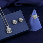 3Pcs Silver Zircon Necklace Earrings Ring Jewelry Set For Girls Fashion Party Jewelry Special Occasions Zirconia Jewelry Set