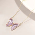 Korean Jewellery Girls Charm Crystal Butterfly Necklace Jewellery For Girls Glamour Female Color Butterfly Pendant Girl Jewelry Stylish