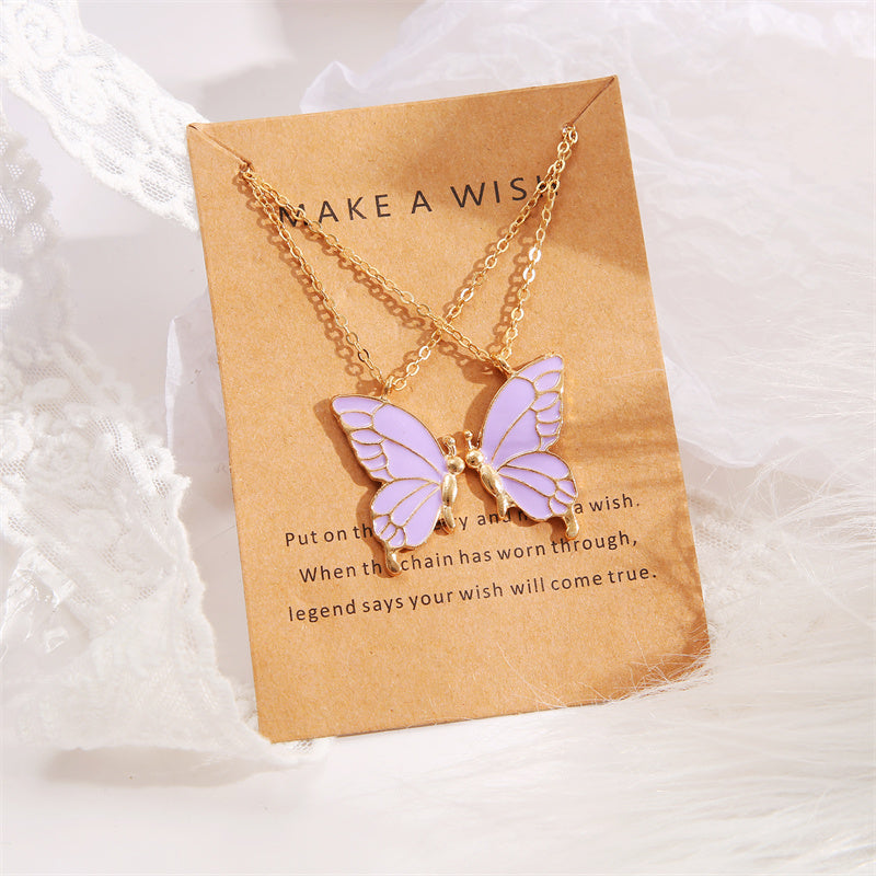 2pcs Enamel butterfly Necklace Set For Girls | Korean Jewellery For Girls