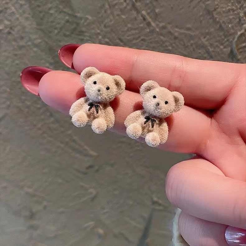 Korean Jewellery Cute Cartoon Design Bear Plush beautiful Earring For Girls | S925 Needle Teddy Bear Earrings For Girls
