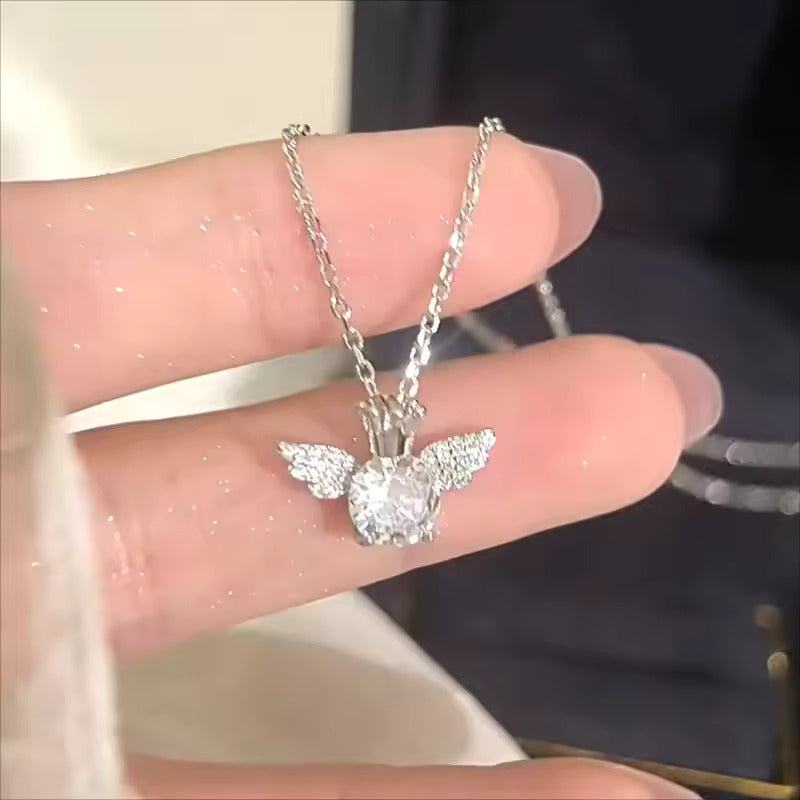 Silver Angel Shining Elegant Premium Necklace Light Luxury Trendy Korean Jewellery For Girls