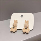 Korean Jewellery Brown / Biege S925 Needle Cute Flocking Plush Rabbit Stud Trendy Earrings For Girls