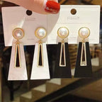 Black/White Acrylic Geometric Trapezoid Design Drop Elegant Jewelry Earrings For Girls