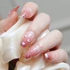 24Pcs Multicolor Beautiful Heart Shape Trendy Fake Nails (With Glue) Set For Girls - Wearable Nails Stylish Pattern Artificial Long Nails For Women