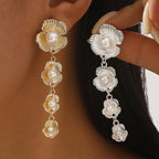 Vintage French Shinny Golden & Silver Flower New Style Women Sweet Temperament Jewelry Long Tassel Earrings For Girls | S925 Needle Earring