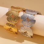 2026 Gold & Silver NEW Trendy Butterfly Adjustable Chunky Bangle Bracelet For Girls Gold Metal butterfly Open Cuff Bangle Bracelet For Women