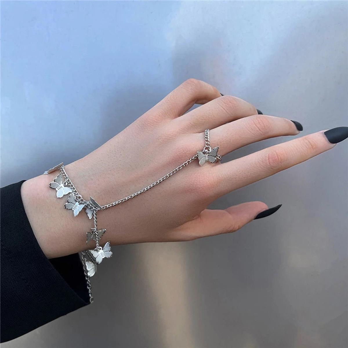 Silver Butterfly Ring Bracelet Jewellery For Girls | New Design | Trending Design | Never Fade | Beautiful Bracelet For Girls / Women | Korean Jewellery Bracelelt For Girls Stylish 