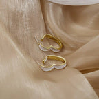 Korean Jewellery Pair Of Golden & White Heart Dangle S925 Silver Needle Earrings For Girls | Luxury Wedding Party Jewelry Premium Gifts New Fashion Trend
