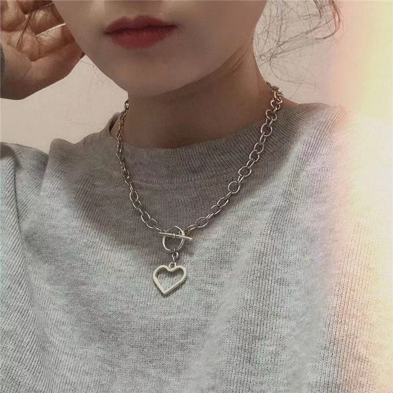 Silver Korean Jewellery Heart Choker Necklace Jewellery For Girls / Women - Korean Jewellery Necklace