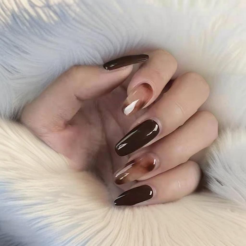 24Pcs Multicolor Beautiful Trendy Fake Nails (With Glue) Set For Girls - Wearable Nails Stylish Pattern Long Artificial Nails For Women