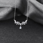 Silver Zircon Leaf New Style Luxury Pendant Necklace For Girls | Special Event Korean Jewellery For Girls