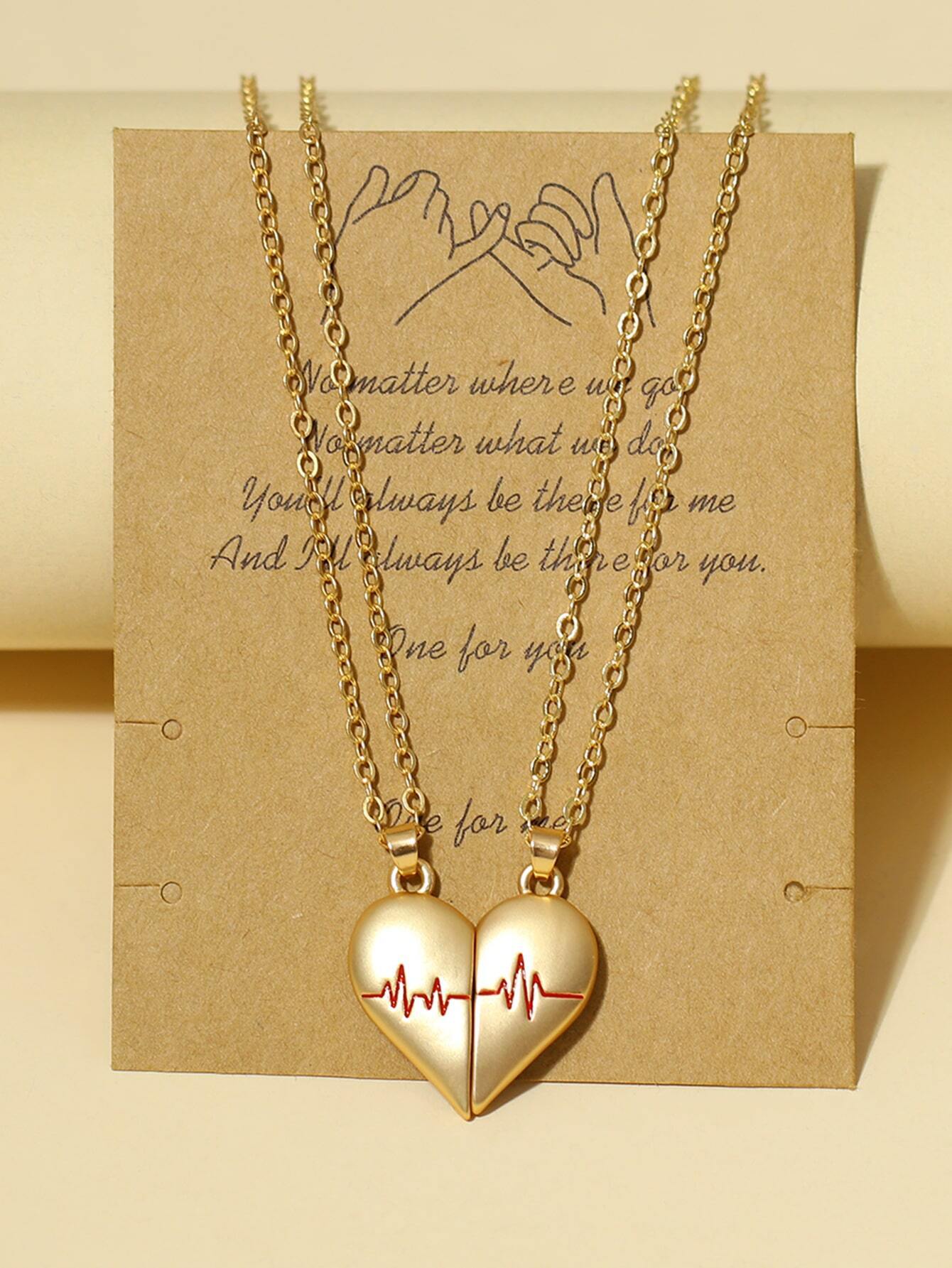 2 pcs Magnetic Heavy Metal Heart Shape HandDesing ForeverText Pendant Necklace gift for Friends Couples Korean Jewellery