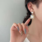 New American Style Geometric Circle & Square Earings Jewellery For Girls Stylish With Rhinestone & Red Pearl Drop Earrings Korean Jewellery For Girls