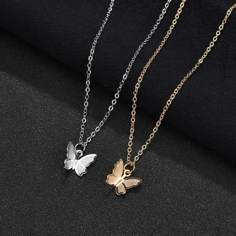 Pack Of 2 Golden / Silver Never Fade Butterfly Necklace Pendant Cute Necklaces Long Chain Jewellery For Girls | Korean Jewellery  Butterfly Necklace | New Design | Trending Design | Never Fade | Beautiful Necklace For Girls / Women