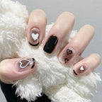 24Pcs Black & MultiColor Beautiful Heart Trendy Fake Nails (With Glue) Set For Girls - Wearable Nails Stylish Pattern Artificial Nails For Women