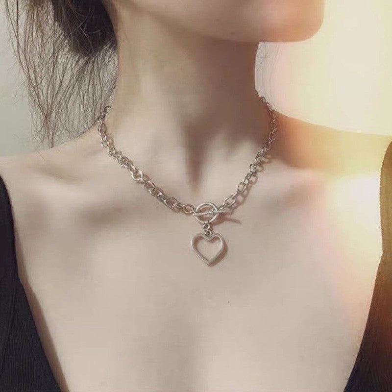 Silver Korean Jewellery Heart Choker Necklace Jewellery For Girls / Women - Korean Jewellery Necklace