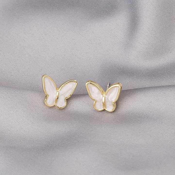 Korean Jewellery S925 Needle White Enamel Shell Fairy Butterfly Earring For Girls Women | S925 Needle Earings For Birthday Wedding Anniversary | For All Occasions