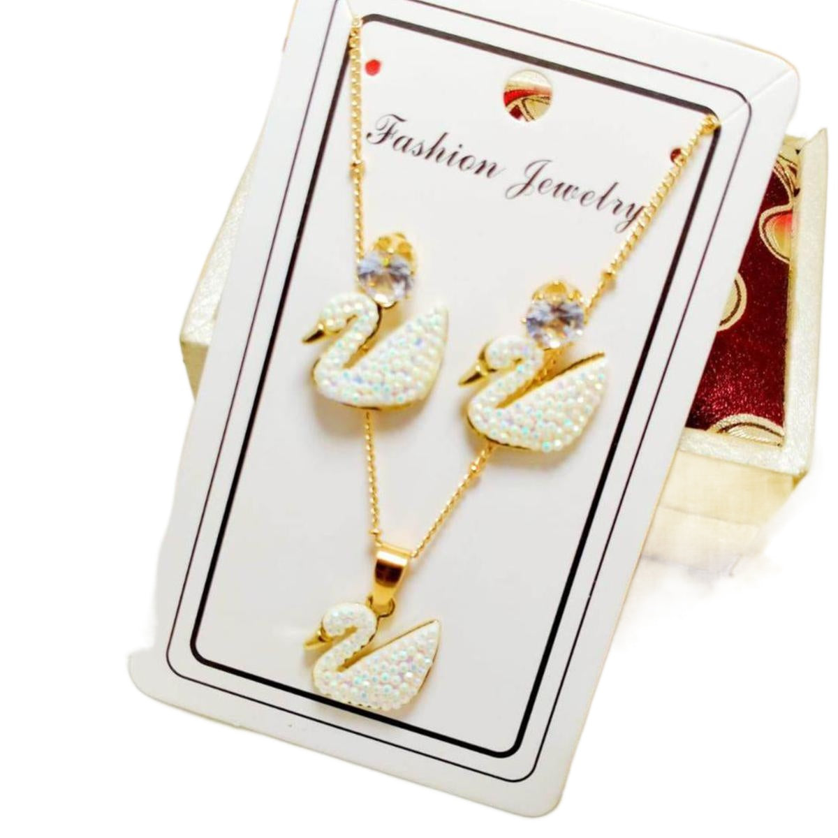 White Swan Duck Shape With Golden Chain Charm Necklace With Swan Duck Shape Earings Jewellery For Girls Stylish - Korean Jewellrey Set