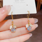 Korean Jewellery Leaf Light Luxury Shiny Sparkling Zirconia Trendy Earrings For Women & Girls