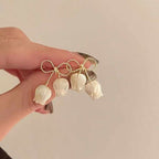 Korean Jewellery S925 Needle Elegant White Bowknot Flowers Geometric Pearl Stud Earrings For Girls