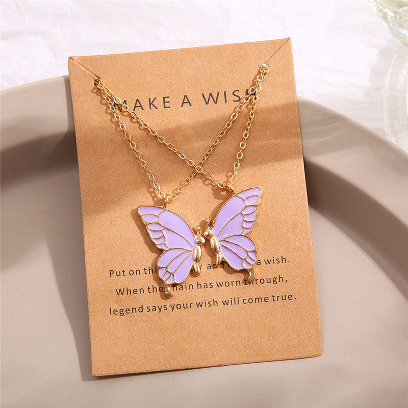 2pcs Enamel butterfly Necklace Set For Girls | Korean Jewellery For Girls