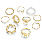 10PCS Korean Jewellery Wave Flower Gold Ring Set Designs for Girls | Finger Rings Party Jewelry Gifts