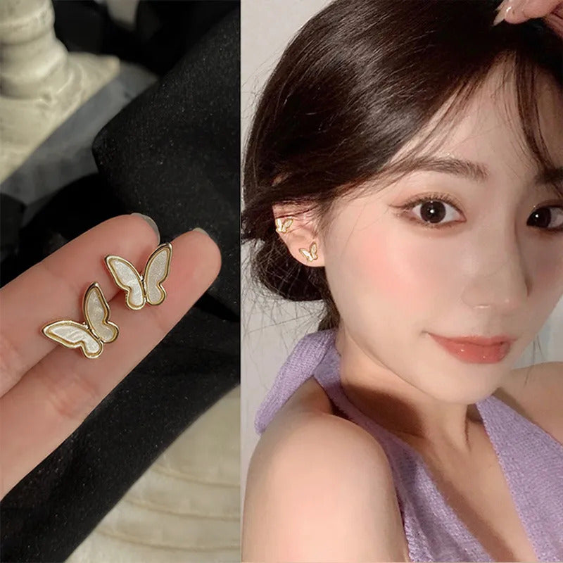 Gold Enamel Butterfly Korean Trendy Earrings For Girls