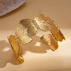 2026 Gold & Silver NEW Trendy Butterfly Adjustable Chunky Bangle Bracelet For Girls Gold Metal butterfly Open Cuff Bangle Bracelet For Women