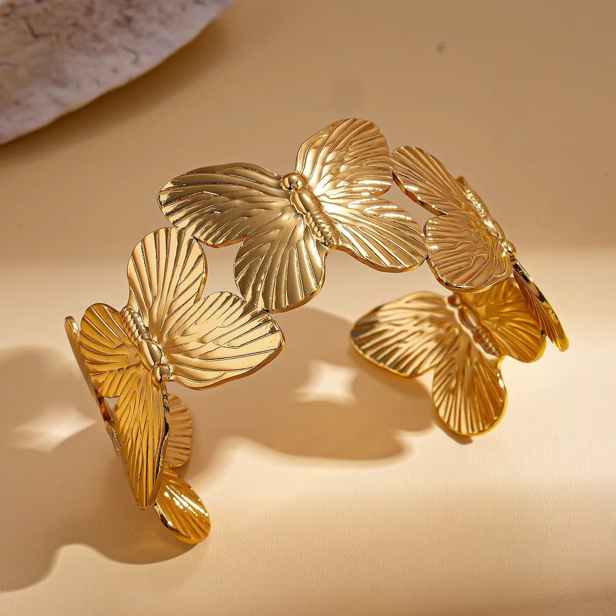 2026 Gold & Silver NEW Trendy Butterfly Adjustable Chunky Bangle Bracelet For Girls Gold Metal butterfly Open Cuff Bangle Bracelet For Women