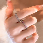 Korean Jewellery 3Pcs Heart-shaped Zircon Pink Crystal Heart Finger Rings For Girls