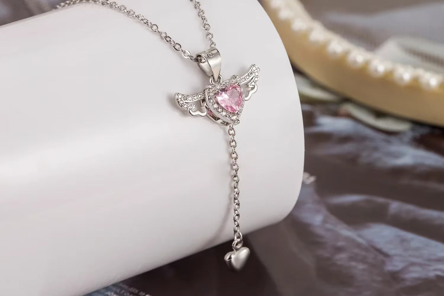 Korean Jewellery Silver Crystal Angel Wing Heart Pendant Necklace For Girls | Korean Jewellery Necklace For Women/Girls