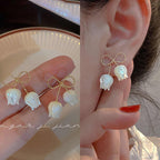 Korean Jewellery S925 Needle Elegant White Bowknot Flowers Geometric Pearl Stud Earrings For Girls