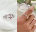 Korean Jewellery Silver Zircon Pink Heart Adjustable Ring For Girls | Party Jewelry, Birthday Gift | Adjustable Ring For Girl