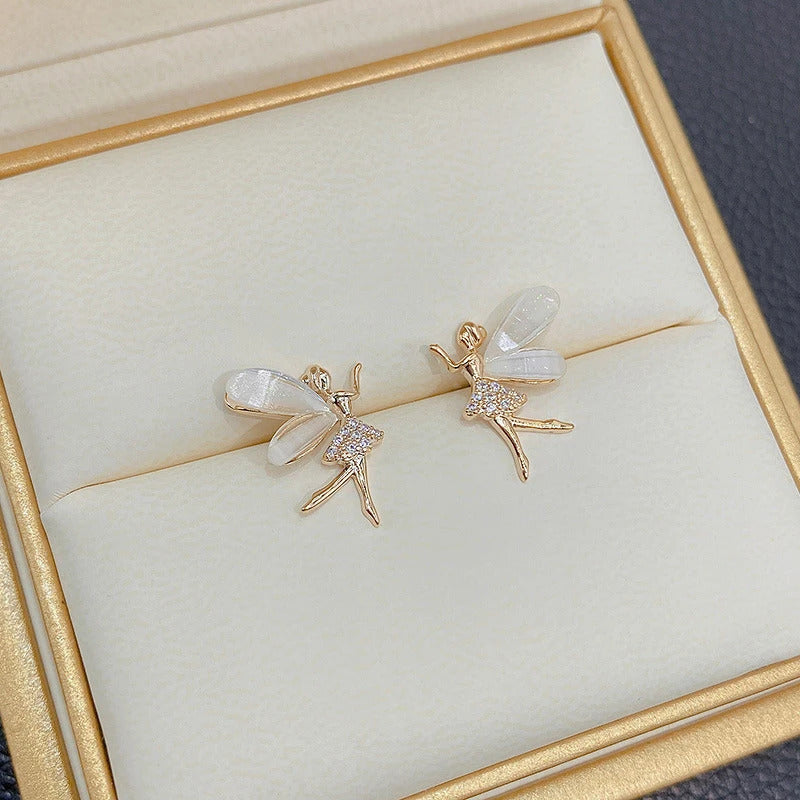 Pair Of Golden Zirconia 925 Needle Fairy Earrings For Girls Fashion Personality Korean Jewellery For Girls