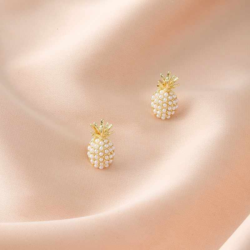 Korean Jewellery Fruit Pineapple Pearl Gold mini Cute Creative Stud Earrings For Girls | S925 Needle