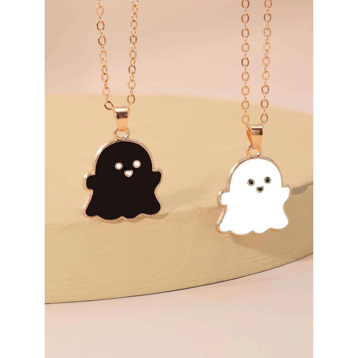 2 pcs Ghost Pendant Necklaces for Women Men Best Friends Cute Lovely 2 Ghost Necklace Fashion Korean Jewellery
