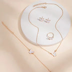 4Pcs Gold & White Butterfly Necklace Earrings Bracelet Ring Jewelry Set For Girls Fashion Party Jewelry Daily Wear Butterfly Jewelry Set