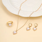 3PCS Exquisite and Elegant Pearl Heart Love Jewelry Women's Fashion Style Versatile Necklace Earrings Ring Jewellery Set For Girls