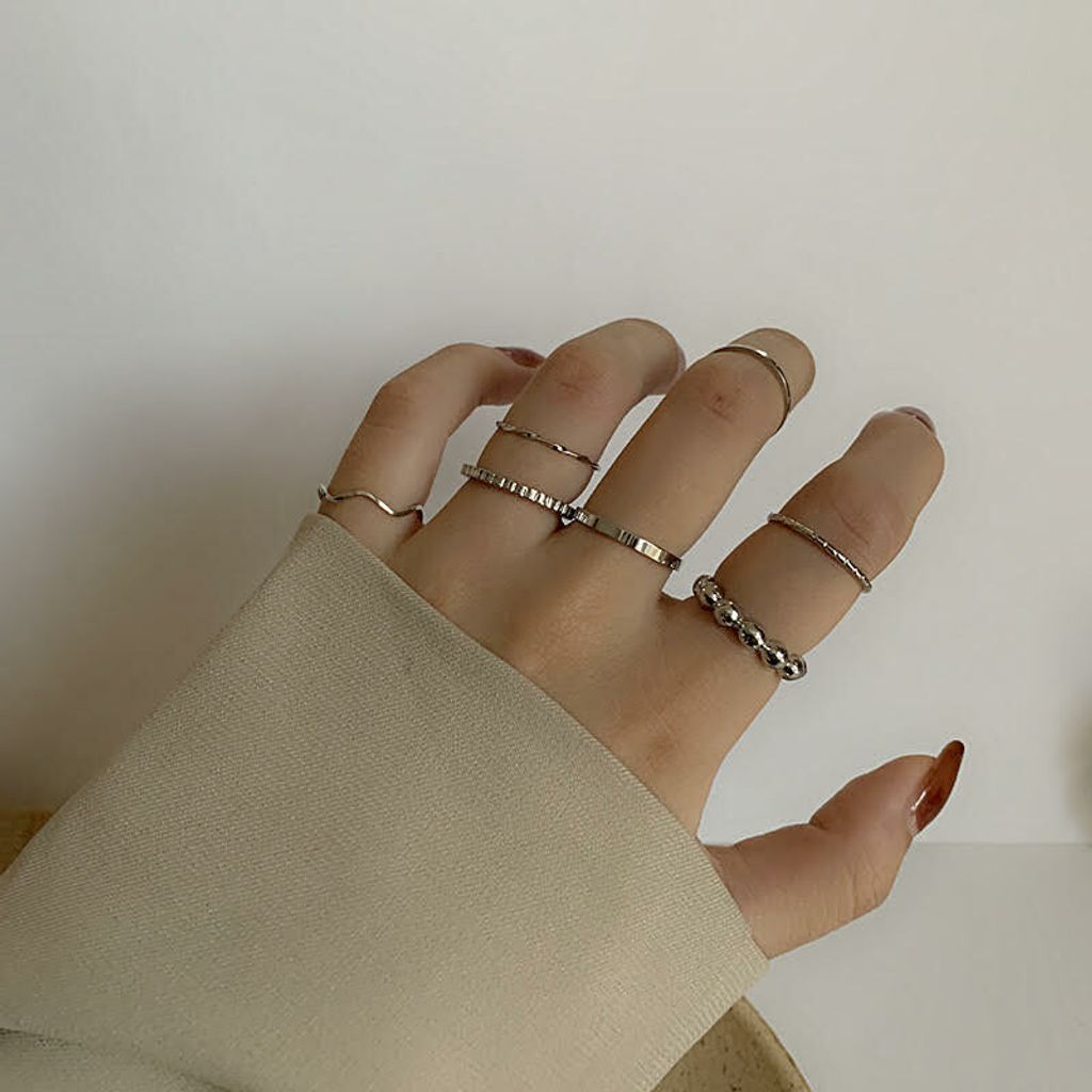 8PCS Korean Jewellery Silver Ring Set For Girls | Finger Rings Party Jewelry Gifts